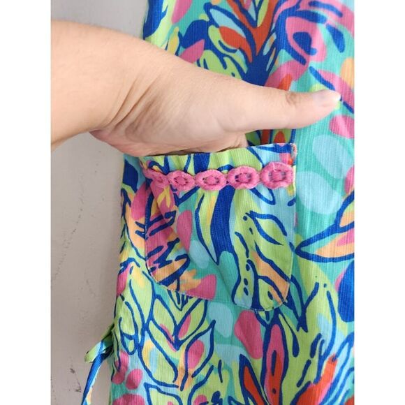 Lilly Pulitzer Girl Green Pink Blue Floral Pasley 100% Cotton A-Line Dress siz 8 - Picture 3 of 7